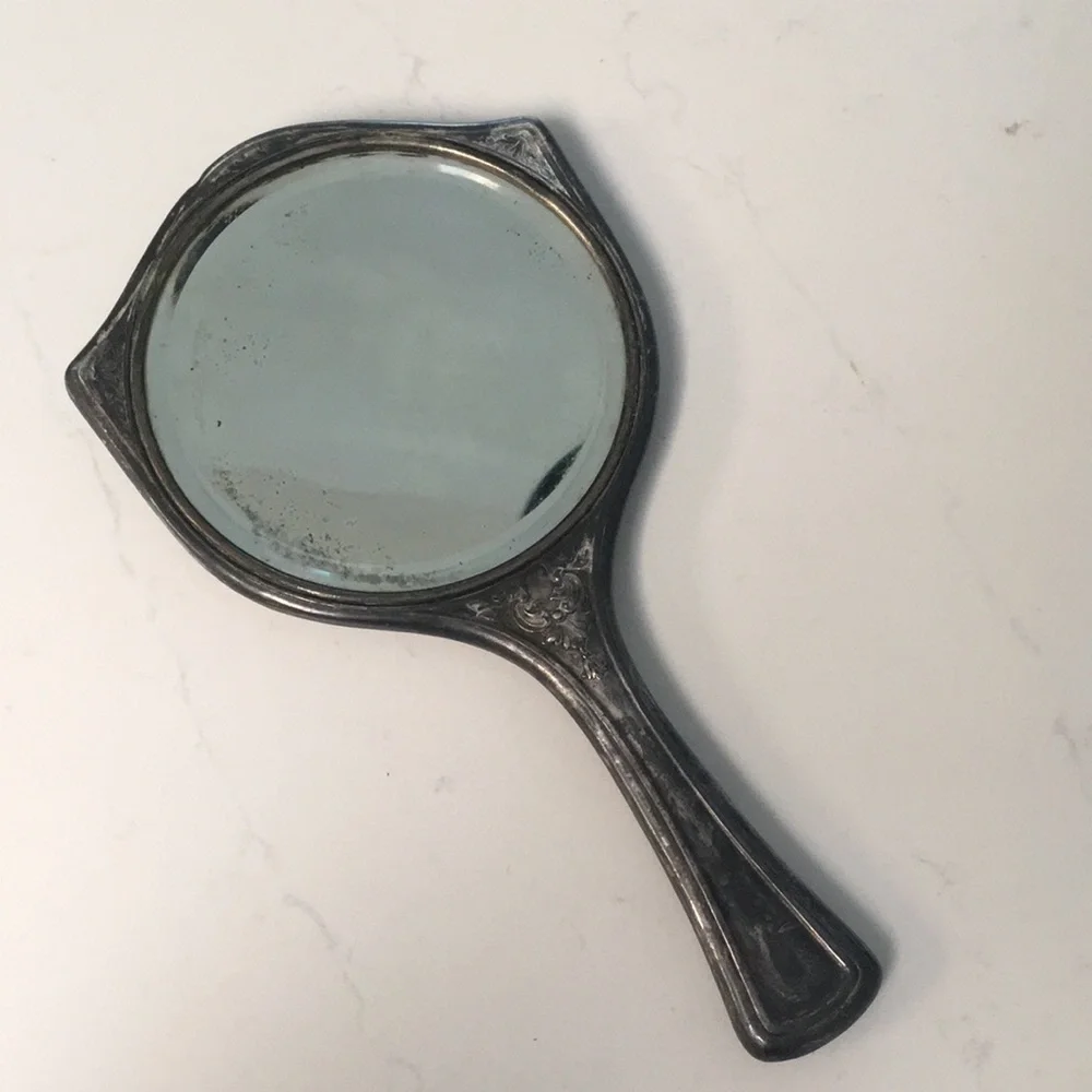 Vintage Sterling Silver & Glass Hand Mirror Antique Vanity Gift